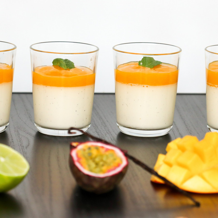 Vegetable yogurt with mango mousse
