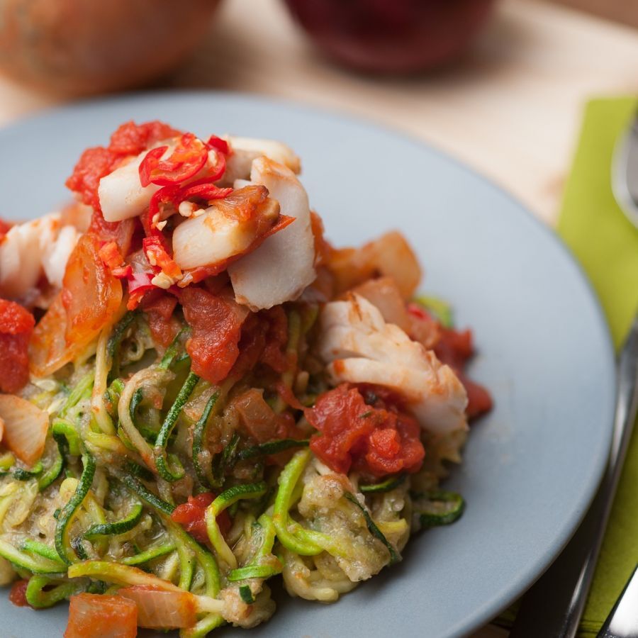 Recette: Saumon cuit au four avec des nouilles de courgettes