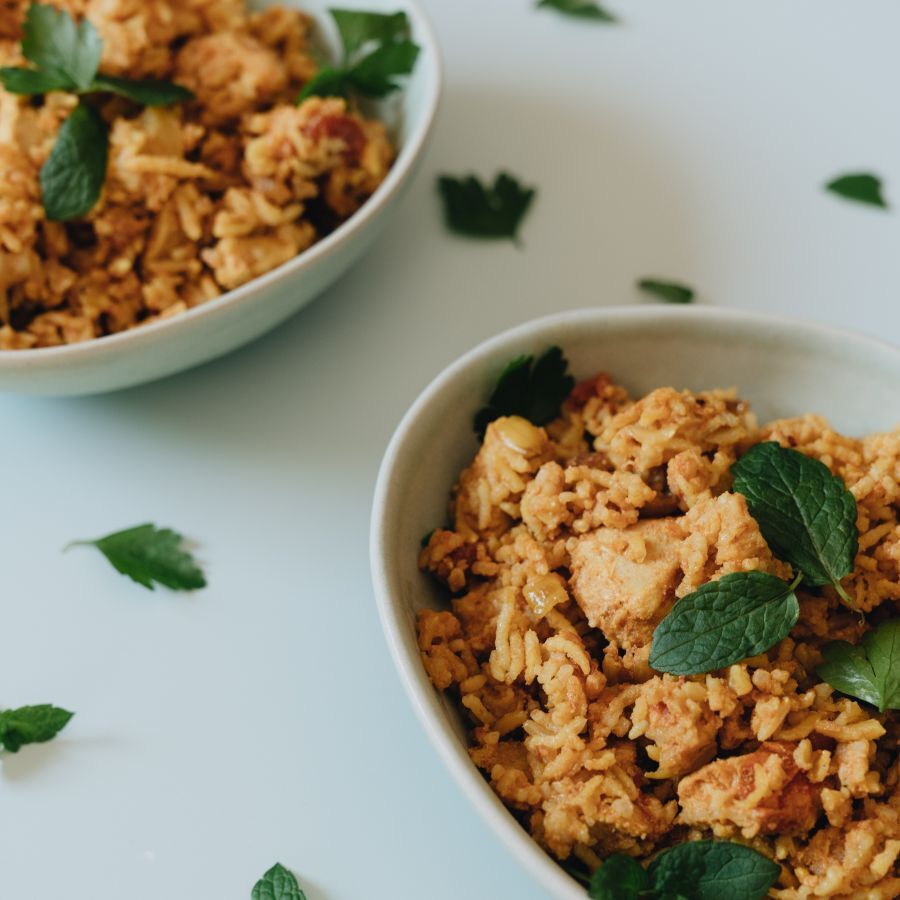 Rezept: Nussiges Huhn mit Reis