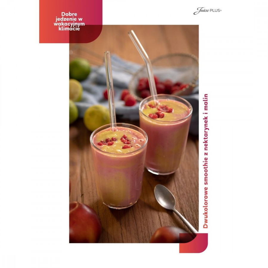 Batido bicolor con nectarinas y frambuesas