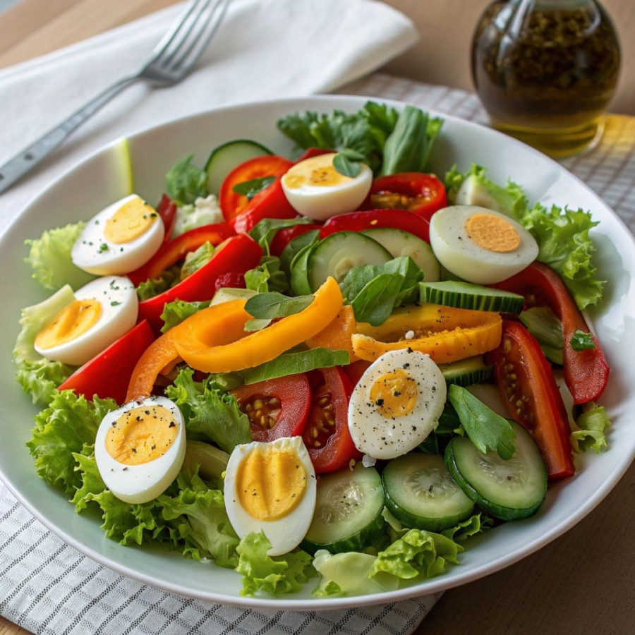 Jajka na twardo z sałatą i papryką