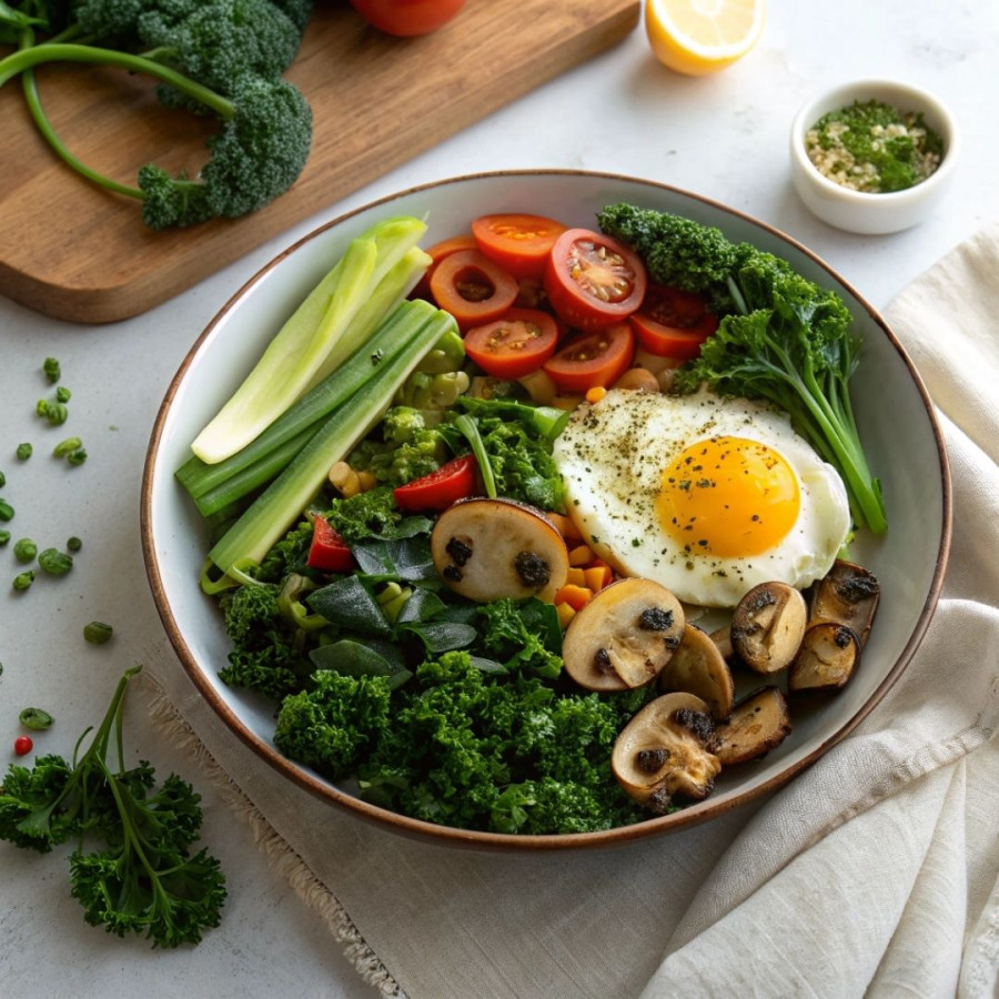 Przepis: Jajecznica z warzywami na patelni