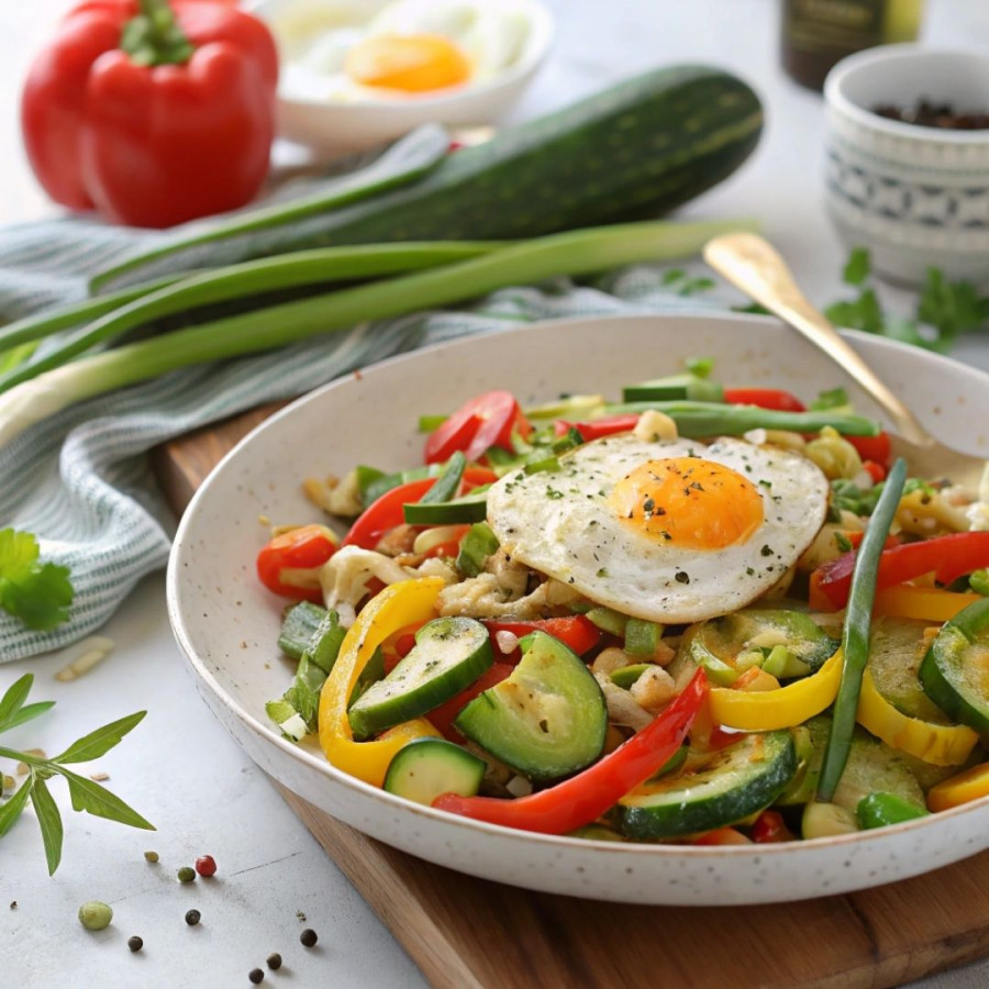 Warzywa stir-fry z jajkiem