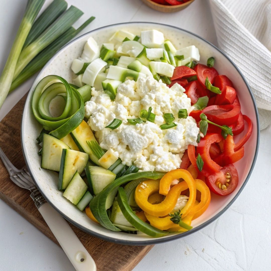 Duszone warzywa z twarogiem