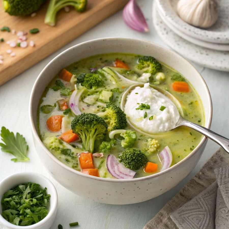 Krem z brokułów z jogurtem - 