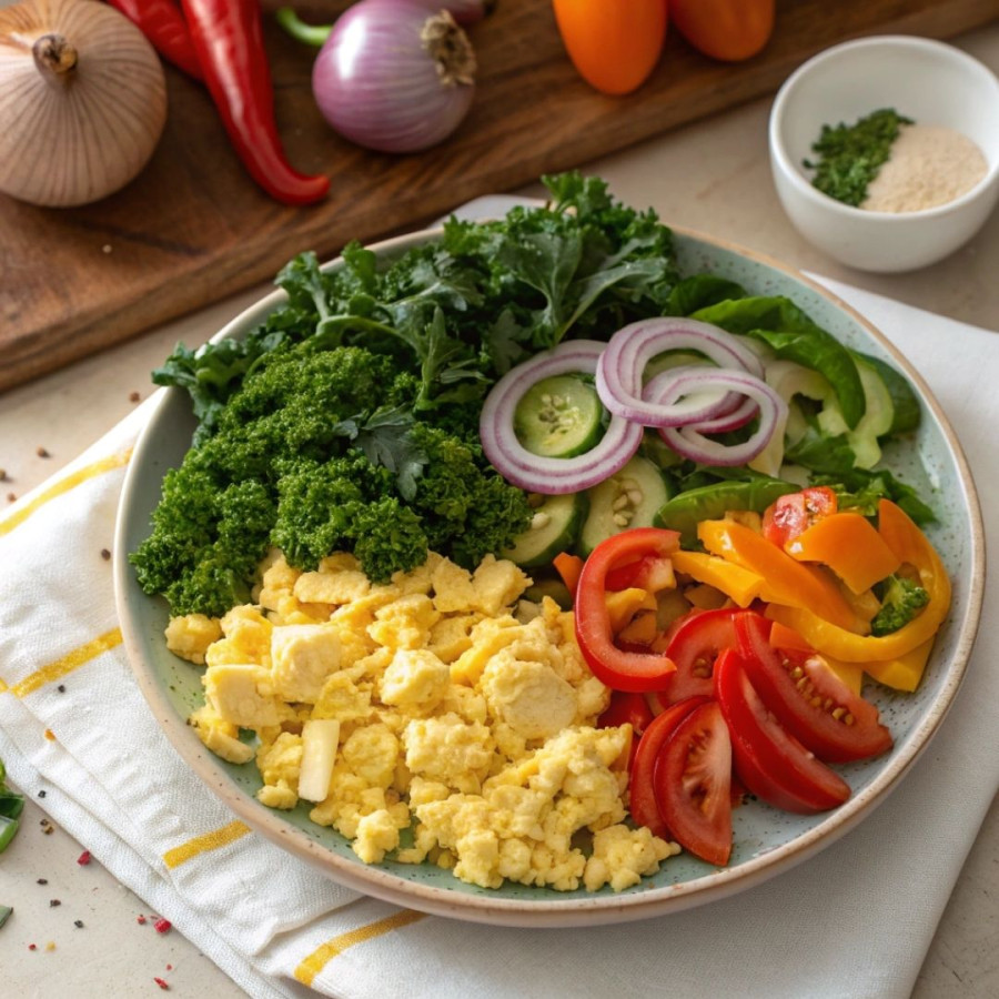 Jajecznica obiadowa z warzywami