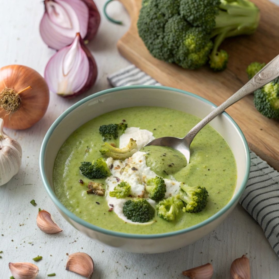 Przepis: Krem z brokułów z jogurtem